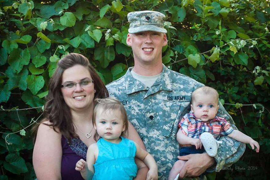 Kylie Riney and U.S. Army Sgt. Douglas Riney with their children, 2014