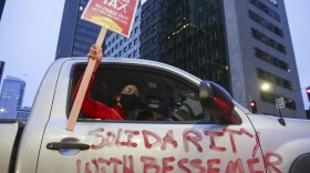 More than 5,800 warehouse workers at the Bessemer, Ala., Amazon facility are voting this month on whether to join the Retail, Wholesale and Department Store Union. Supporters are protesting in solidarity with those workers.