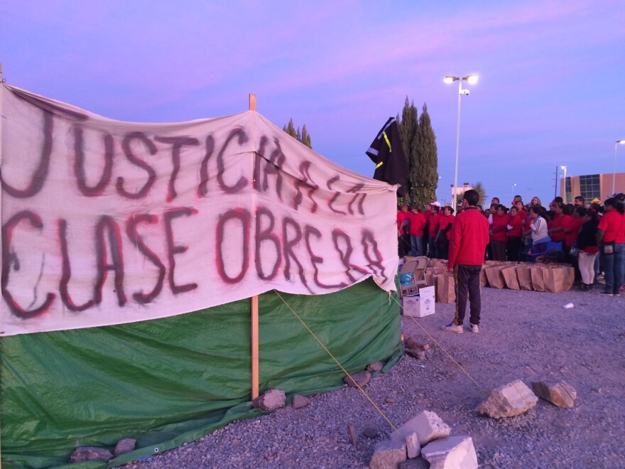 Former Lexmark workers have set up a protest camp outside the company's manufacturing plant in Ciudad Juárez.