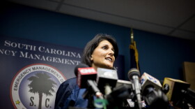 Governor Nikki Haley briefing the press at the SC Emergency Management Division, October 2, 2015.