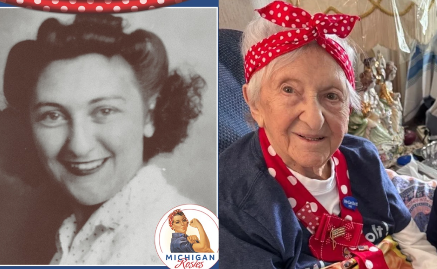 Side by side picture of Vera Gobeski, a WWII Rosie the Riveter