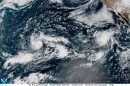 A satellite image shows Tropical Storm Nolo near the Hawaiian Islands midday on Thursday, Sept. 24, 2026.