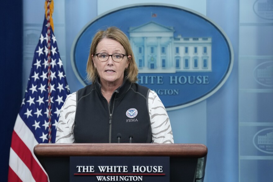 Federal Emergency Management Agency administrator Deanne Criswell speaks during the daily briefing at the White House in Washington, Aug. 29, 2023. FEMA is making changes to its individual assistance program that helps disaster survivors. Criswell said the changes are designed to make it easier for disaster survivors to apply for and get help without the bureaucratic hassle.