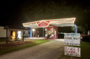 The entrance to the Ocala Drive-In lit up and welcoming on a warm fall evening.