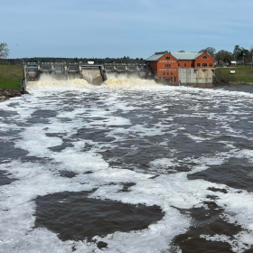Water surges through the Croton Dam on April 17, 2026.