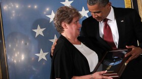 President Obama presents the Medal of Honor to Rose Mary Sabo, widow of Army Spc. Leslie Sabo. Sabo was awarded the nation's highest military decoration posthumously for his actions on May 10, 1970, while serving as a rifleman in Cambodia during the Vietnam War.