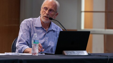 East Lansing City Councilmember Erik Altmann at a City Council meeting on Sept. 23, 2025.