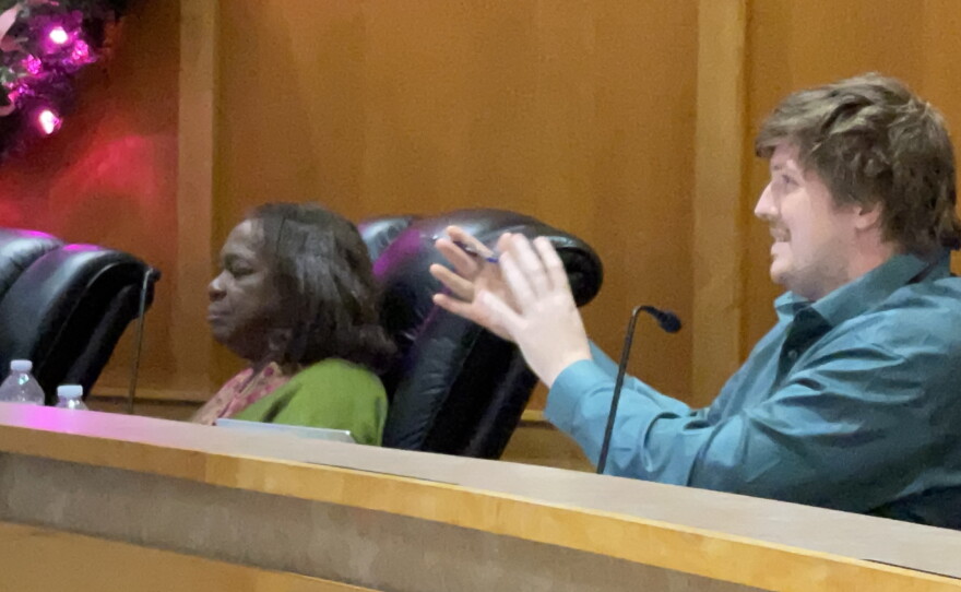 City commissioner Jacob Fletcher advocated in the meeting for more concise language on the ordinance. He also asked questions to clarify misunderstandings and concerns from city residents to clarify the language. (Dulce Rodriguez-Escamilla/WUFT News)