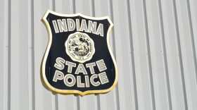 Indiana State Police logo on side of building.