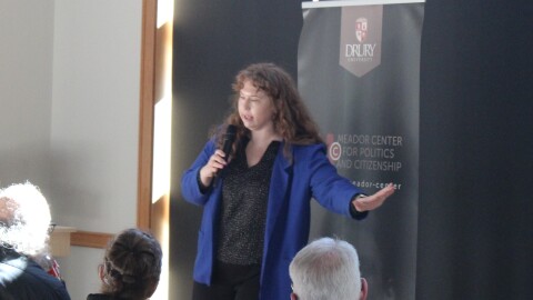 Alexis Dutt, an immigration attorney in Minnesota, speaks at Drury University on February 6, 2026.