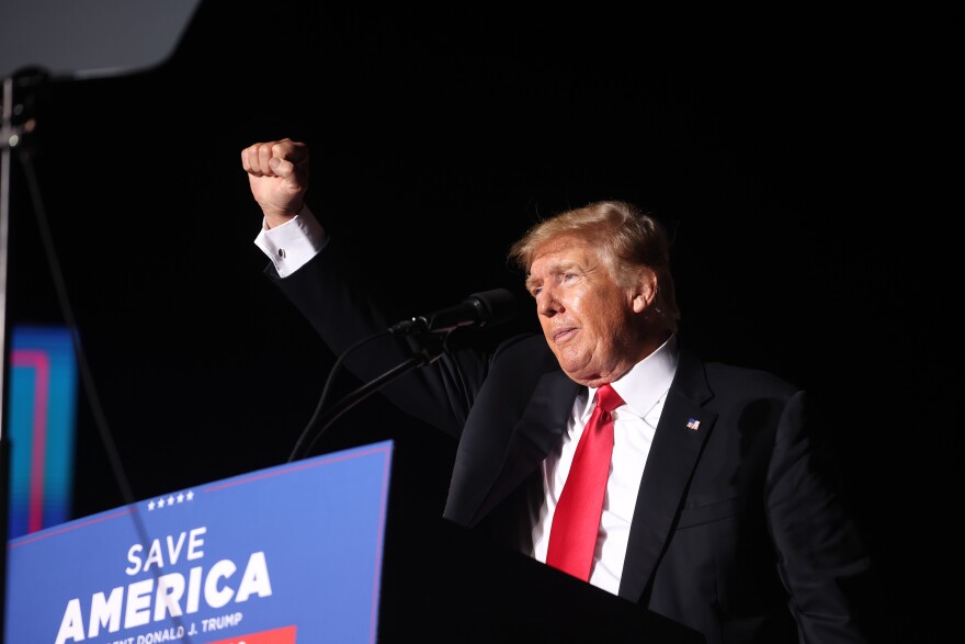 Former President Donald Trump repeated his lies about a "totally corrupt" election at a rally at the Iowa State Fairgrounds on Oct. 9. "We didn't lose," he told the crowd, which rewarded him with chants of "Trump won!"