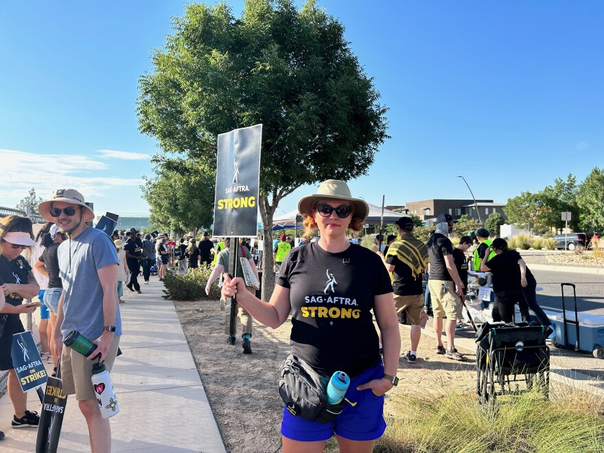 Kate Begeron picketing for SAG AFTRA