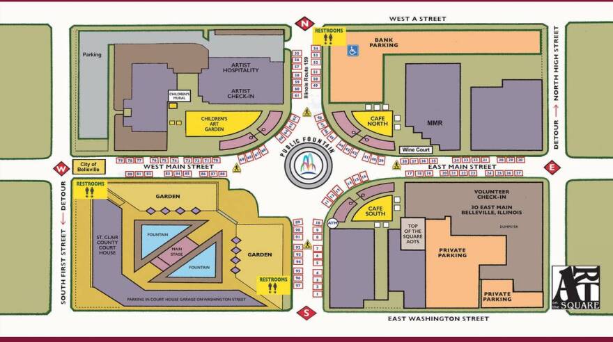 This is the map of the Art on the Square festival scheduled for this weekend in downtown Belleville.