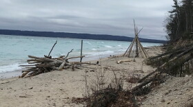 Sleeping Bear Dunes park officials are asking people to stop building structures out of driftwood and other materials. Pictured is a beach just east of Pyramid Point.