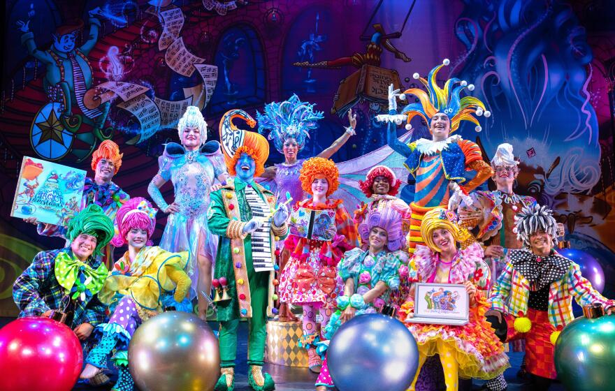 A photo featuring the colorful cast of characters from "Pomp, Snow & CIRQUEumstance," a children's book turned holiday play written by Broadway director Neil Goldberg.