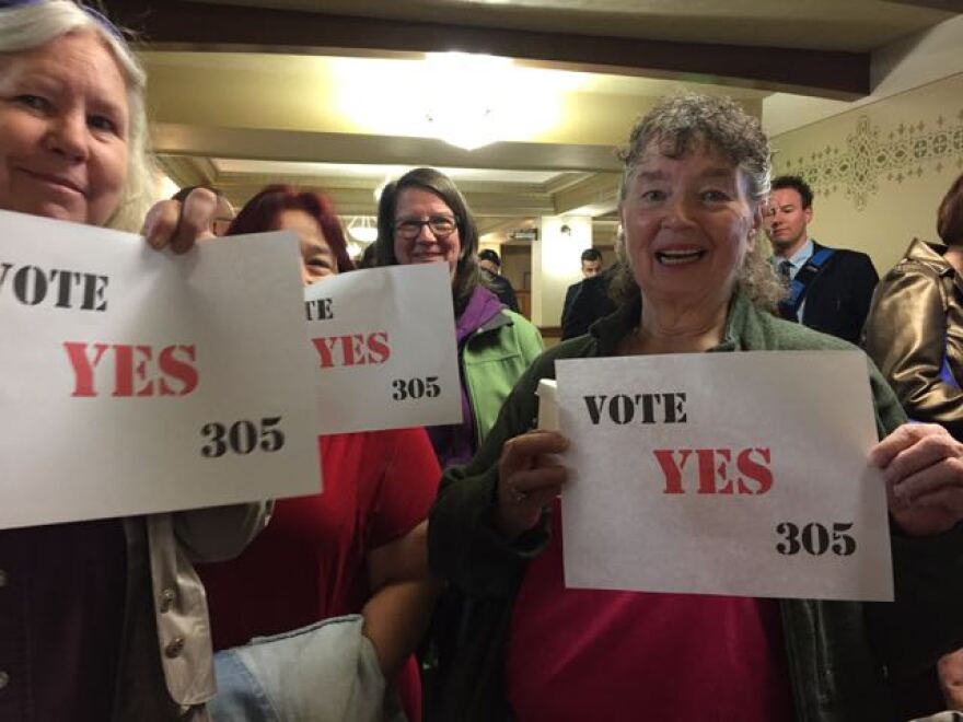 Supports of SB-305, the mail voting bill, gather at the Capitol during Thursday's hearing.