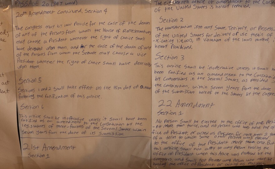 The United States Constitution as copied by folks at the Bee Well Mead and Cider House in Bellaire (Photos : Austin Rowlader / IPR News)