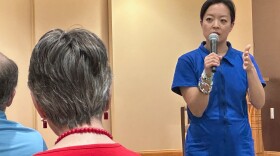 Francesca Hong, a Democratic socialist candidate for Wisconsin governor, speaks to voters at a retirement home, Tuesday, July 7, 2026, in Madison, Wis. (AP Photo/Scott Bauer)