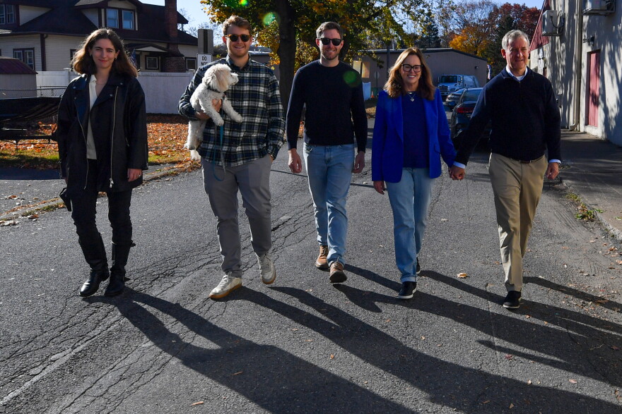 U.S. Rep. Matt Cartwright walks to his polling place in Moosic with his family on Election Day 2024.