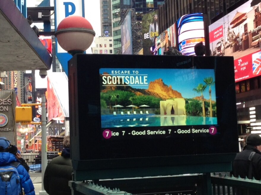 One of 50 digital boards scattered throughout Manhattan promoting a Scottsdale vacation.