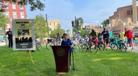 Albany Mayor Kathy Sheehan was joined by city police and several bike enthusiasts for a 2-mile ride that began at the U.S.S. Slater.