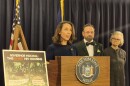 Mary Beth Walker, vice president of marketing, government relations and public relationship at Trillium Health in Rochester, speaks at a news conference with Assemblyman Harry Bronson, D-Rochester, and Ginny Shubert, senior advisor with Housing Works on May 5, 2026 in Albany.