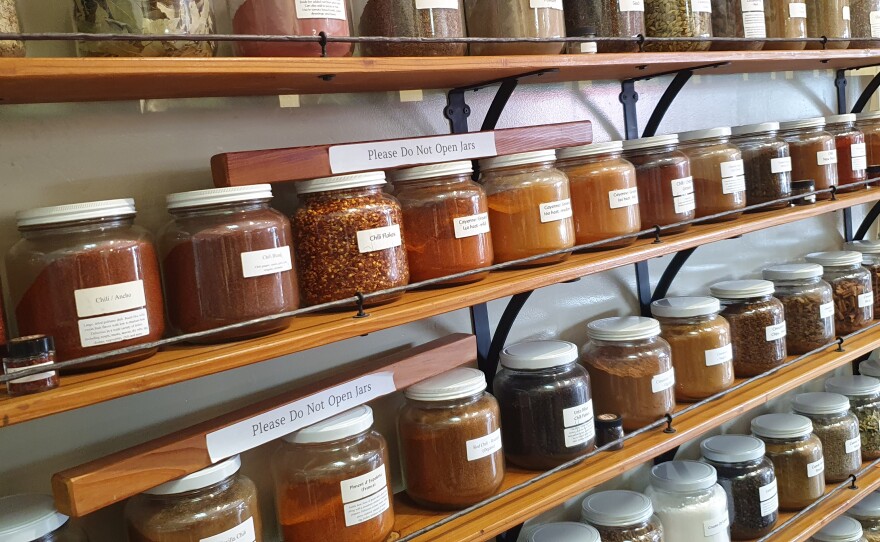 Bulk spices from around the world on display