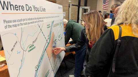 Newport Twp. residents were asked to locate where they live on the first of many display boards at the Newport Twp. Data Center Open House at the Greater Nanticoke Area High School.