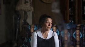 Wilma Fleury sits in her home in Browning, Montana on April 24, 2021.