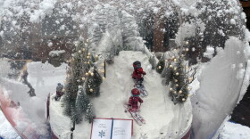 Close up of snow globe display on Main Street.