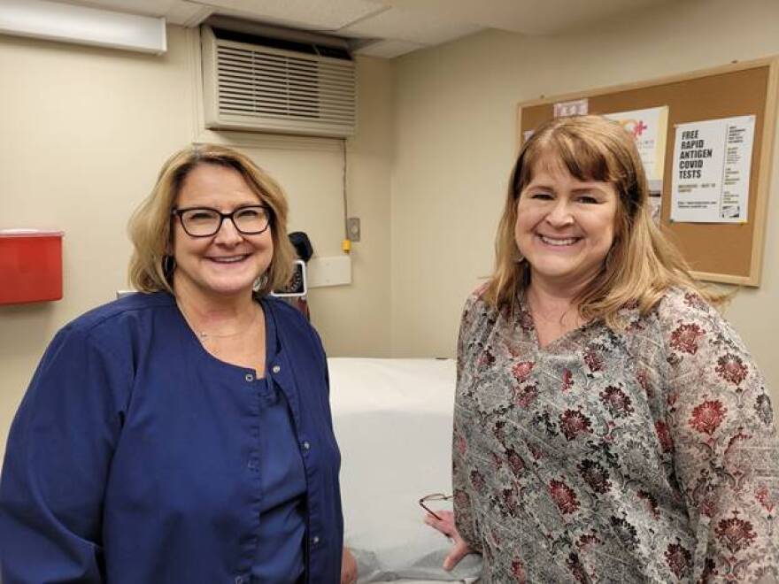 Laura Kane, IWU student health nurse at Arnold Health Services, left, and Jennifer Toohill, an advanced practice provider and family nurse practitioner with Carle Health.