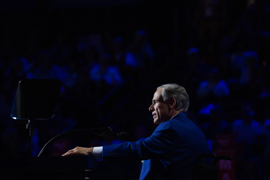 Picture of Gov. Greg Abbott in front of a crowd. 