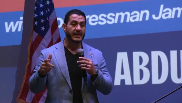 Abdul El-Sayed, Democratic candidate for U.S. Senate, speaks at a rally at the University of Michigan on August 26, 2026.