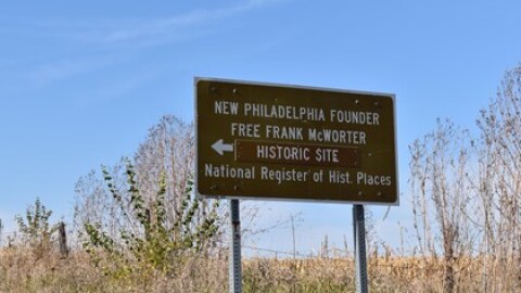 Road sign for New Philadelphia Historic Site