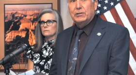  Arizona water chief Tom Buschatzke details new restrictions on development in the far fringes of the Phoenix area due to groundwater shortage. With him is Gov. Katie Hobbs.