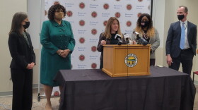 Hamilton County Treasurer Jill Schiller (at podium) announced a new property tax relief program Monday.