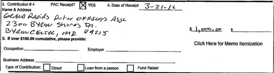 Screenshot of a filing by Chris Becker's campaign committee submitted in 2016.