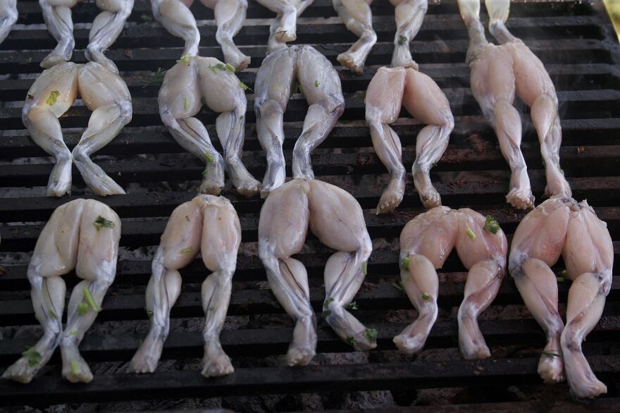 Frog legs on the grill.