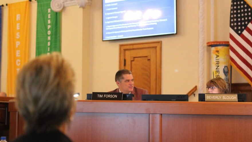 St. Johns County School District Superintendent Tim Forson talks about coronavirus plans during a school board meeting.