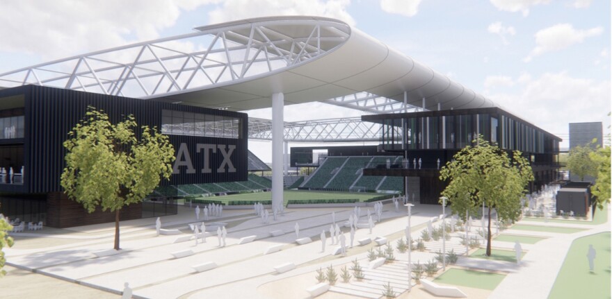 An artist's rendering of the MLS soccer stadium at McKalla Place in North Austin. 