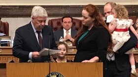 New Cincinnati City Council Member Betsy Sundermann taking the oath of office Wednesday evening at City Hall.
