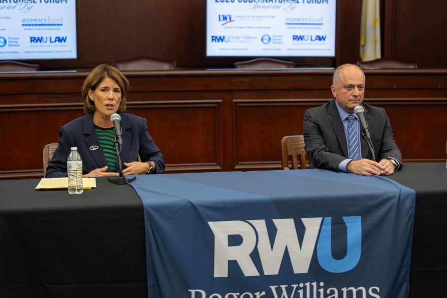 Foulkes and Block engage in a live forum on Sept. 30. Credit: Rose Wheeler/Ocean State Media