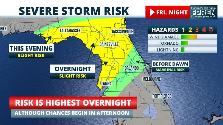 Map shows severe storm risk in north and central Florida