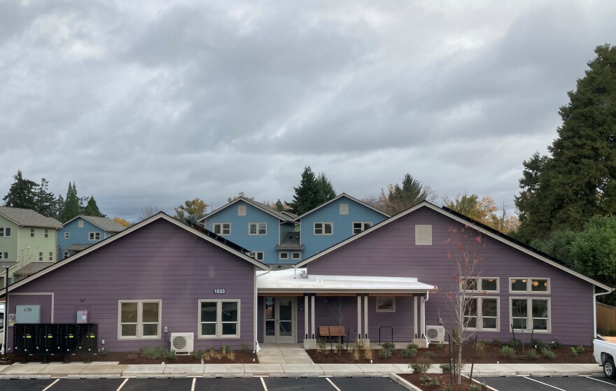The Iris Place community center is painted purple, the color for domestic violence awareness, to honor St. Vincent de Paul's partners at the Hope and Alliance Center.