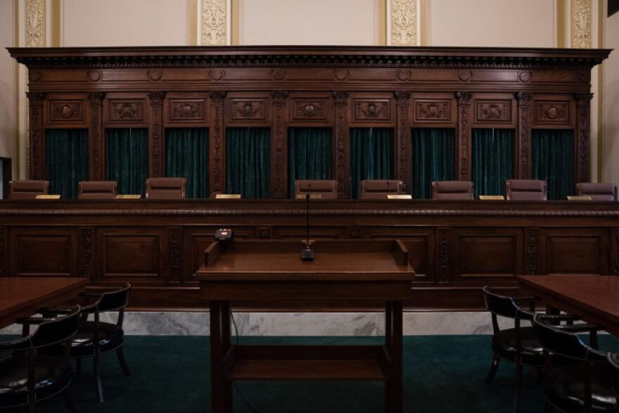In the ceremonial court at the Capitol on Tuesday, Oklahoma Supreme Court justices heard arguments on two legal challenges to a proposed redistricting ballot initiative. Cameras were not allowed in the courtroom during the hearing.