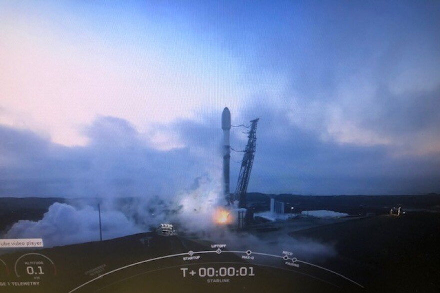 A SpaceX Falcon 9 rocket lifts off from Vandenberg Space Force Base Thursday night.
