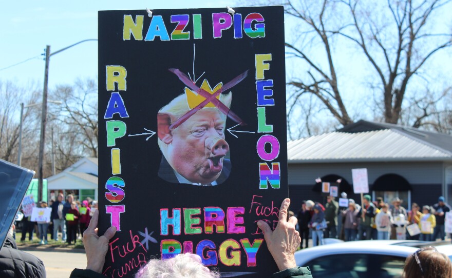 A humorous sign from the "No Kings" protest in Peoria that reads "Nazi pig, Rapist, Felon, Here piggy" With Trump as a pig. 