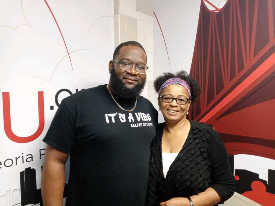 Johnny Jorden, left, is owner of It's a Vibe Selfie Studio in Northwoods Mall. He's a sponsor of an event and fundraiser Sunday at the Jon Buckley Memorial Garden, founded by Yolanda Wallace (right).