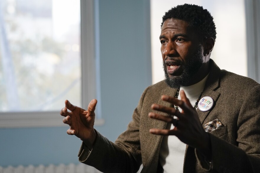 New York City Public Advocate Jumaane Williams speaks during an interview with The Associated Press, Monday, Nov. 15, 2021.