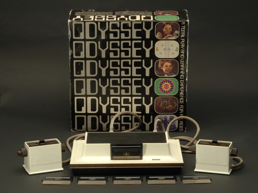 The Magnavox Odyssey — derived from Ralph Baer's "Brown Box" invention — was sold as the first home video game system in 1972.